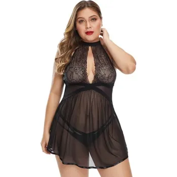 Dámské erotické prádlo VšeNaSex.cz Dámská košilka s kalhotkami Black Plus Size Fantasy Babydoll Velikost: 3XL (54-56)