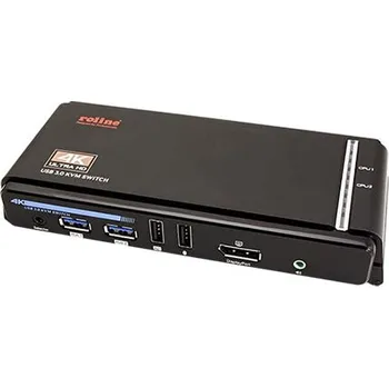 KVM přepínač ROLINE KVM přepínač (USB Klávesnice a Myš, DP, Audio) 2:1, USB 3.0 hub, 4K - 14.01.3331