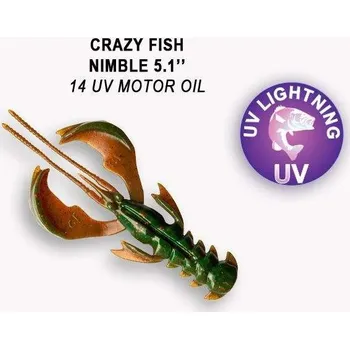 Umělá nástraha Gumová nástraha Crazy Fish Nimble 12,5cm 14 UV Motor oil (3ks)