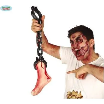 Karnevalový doplněk Krvavá noha - krev na řetězu - HALLOWEEN - 65 cm
