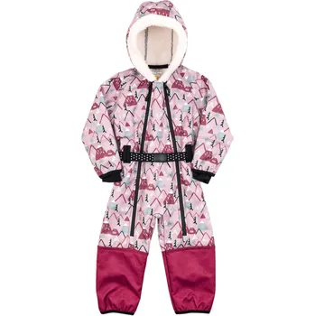dívčí zimní kombinéza růžová softshellová kombinéza se zimním vzorem