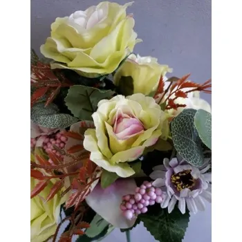 umělá květina Růže kytice, 5 barev, Barva fialová J216A