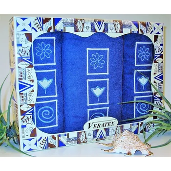 Luxusní dárkový vyšívaný froté set 1 osuška 2 ručníky (tm.modrá)