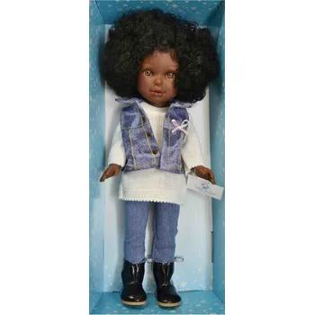 Panenka Realistická panenka černoška Paulina v riflové vestě od firmy Vestida de Azul (španělská panenka - 33 cm)