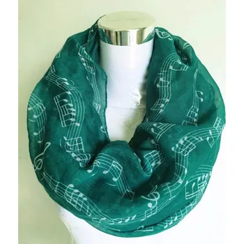 Hudebniny Tunelový šá s potiskem notové osnovy v zelené barvě