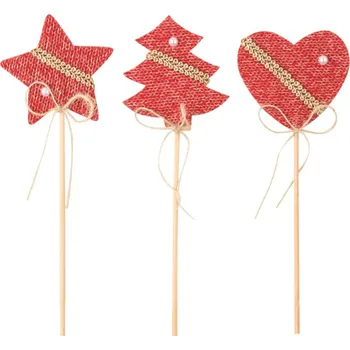 Vánoční dekorace Dekorace filcová červená 6 cm+špejle