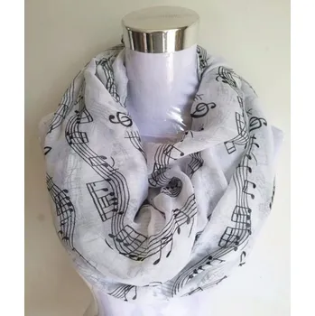 Tunelový šál s potiskem černé notové osnovy