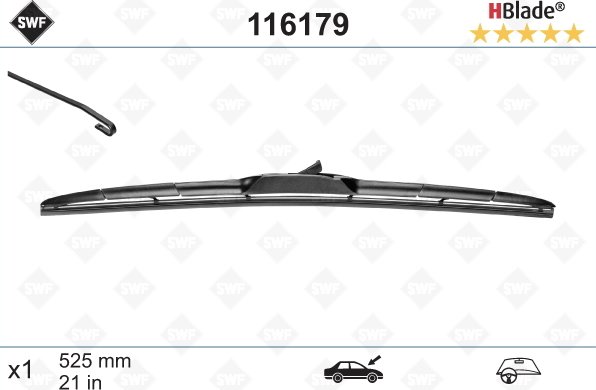 SWF 116179 Spazzole Tergicristallo Flat Blade – 525 Mm (21 Pollici) – Tecnologia Ibrida Con Spoiler