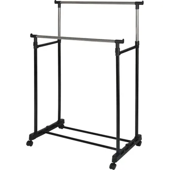 Věšák HomeLife Pojízdný stojan na šaty Double 75 x 33 x 153 cm, černý