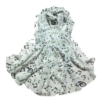 Šál v bílé barvě s potiskem notová osnova