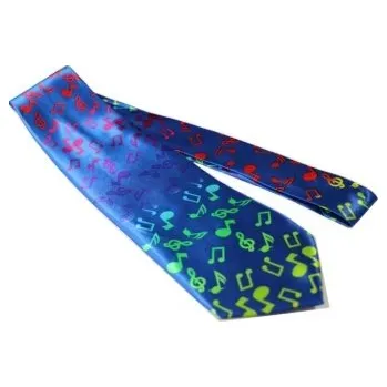 Kravata s potiskem duhové noty na modrém podkladu