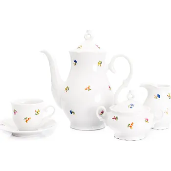 Thun Rulak Zettlitz Kávová souprava, karlovarský porcelán, Ophelia, házenka, Thun RZ, 15 d.