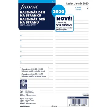 Náplň do diáře Filofax náplň Denní kalendář A5 2020