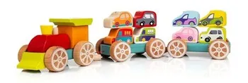 Dřevěná hračka Cubika 13999 Vláček s auty 14 dílů