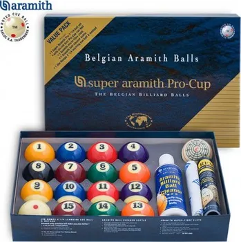 Kulečníková koule SALUC sada koulí pool Super Aramith 57,2mm + tréninková koule + utěrka+ čistič koule BG-1061