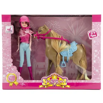 Panenka Teddies Česací kůň s doplňky a panenka žokejka