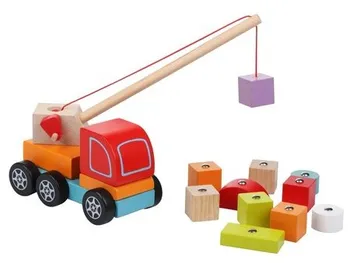 Dřevěná hračka Cubika 13982 Autojeřáb s magnetem 14 dílů