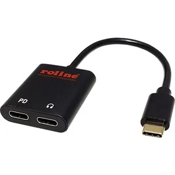 Datové redukce ROLINE Adaptér USB C(M) - USB C(F) pro sluchátka a mikrofon + USB C(F) PD, 0,13m - 12.03.3219