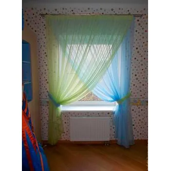 Záclona Voálová záclona hotová ELISS modrá/zelená - hotová záclona. (Voálová záclona s dekorativní stuhou na zavázání.)