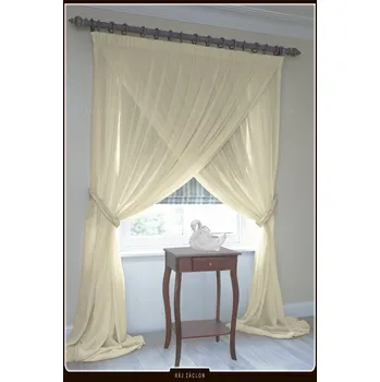 Záclona Voálová záclona hotová ELISS krémová - hotová záclona. (Voálová záclona s dekorativní stuhou na zavázání.)