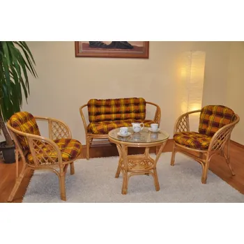 Zahradní sestava Ratanová sedací souprava Bahama medová velká polstry okrové