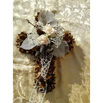 ZAHRADNÍ TECHNIKA VOLEJNÍK PODZIMNÍ / DUŠIČKOVÁ DEKORACE - Bukvicový kříž velký č.7