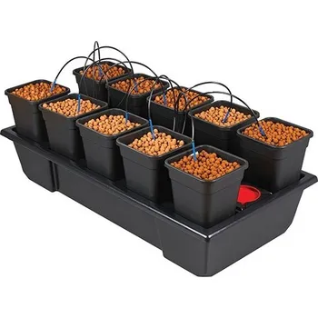 Zavlažovač Wilma Small Wide 10x6L - 120x60x20cm (Kapkový zavlažovací systém Atami Wilma Small Wide 10 s desíti šestilitrovými květináči. Recirkulační drip závlaha s časovačem od Nutriculture.)