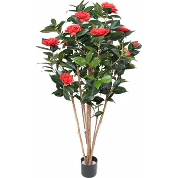 umělá květina CAMELIA JAPONICA DOUBLE NEW červená, 130cm (Luxusní umělý kvetoucí keř)