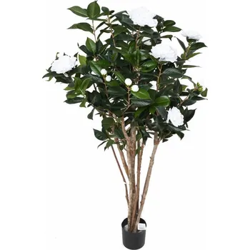 umělá květina CAMELIA JAPONICA DOUBLE NEW KEŘ bílá, 130cm (Luxusní umělý kvetoucí keř)