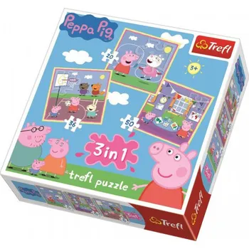 Puzzle Trefl 3v1 Prasátko Pepina Zábava ve škole 20, 36, 50 dílků