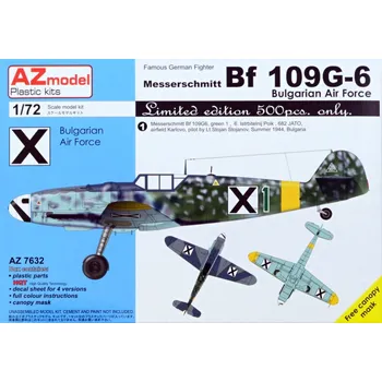Plastikový model AZ model 1/72 Bf 109G-6 Bulgarian Air Force (3x camo)