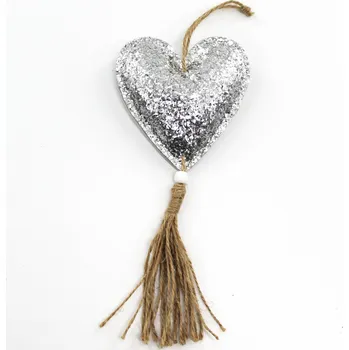 Vánoční dekorace Srdce koženka závěs 23cm stříbrná (773903)