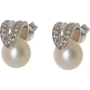 Náušnice Stříbrné náušnice s perlou a zirkony STNAU0728F
