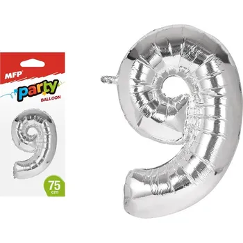 Balónek Balónek č. 9 nafukovací fóliový 75 cm - stříbrný