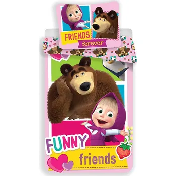 Povlečení Jerry Fabrics Máša a medvěd Friends 140 x 200, 70 x 90 cm zipový uzávěr