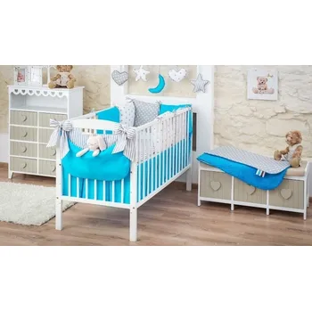 Povlečení Baby Nellys Be Love tyrkys/šedé 14-dílná 90 x 120, 40 x 60 cm zipový uzávěr