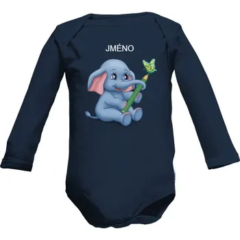 Kojenecký body Dětské body Long s potiskem Slůně a motýl dětské