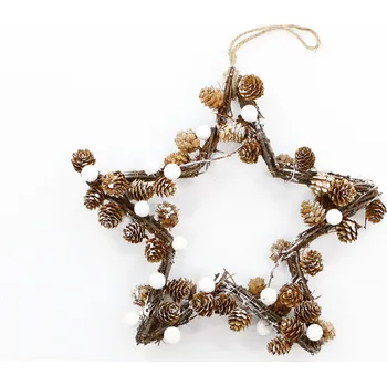 Vánoční dekorace Hvězda závěs šišky/proutí 33cm natural/bílá (772760)