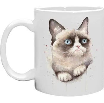 Hrnek malý bílý s potiskem Grumpy cat