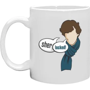 Hrnek malý bílý s potiskem SHER LOCKED hrnek