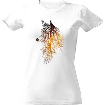 Dámské tričko Tričko s potiskem Wolf tree tribal - yellow space dámské