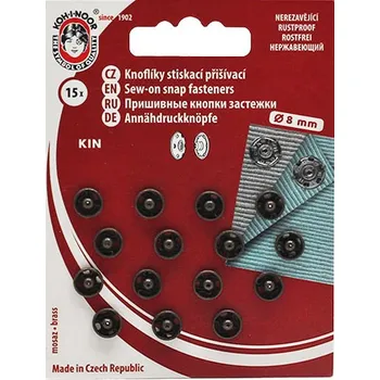 Knoflík Knoflíky stiskací přišívací KIN Ms průměr 8mm (v.1/2), mosazné, 15ks