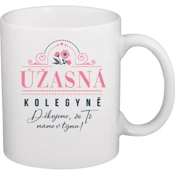 Hrnek malý bílý s potiskem Úžasná kolegyně - Děkujeme, že Tě máme v týmu!