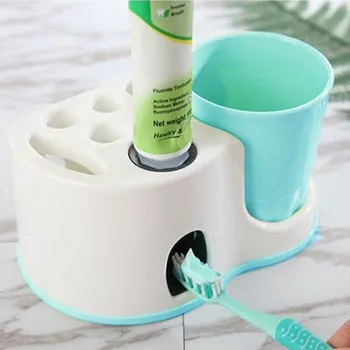 Držák na kartáček Držák zubních kartáčků s kelímkem + dávkovač