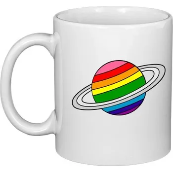 Hrnek malý bílý s potiskem Duhový Saturn na hrnečku