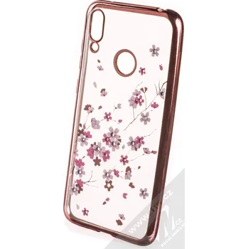 Pouzdro na mobilní telefon Sligo Flower pokovený ochranný kryt pro Huawei Y7 (2019) růžově zlatá (rose gold)