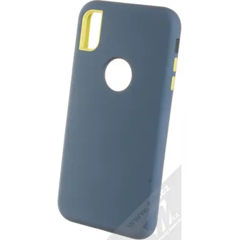 Pouzdro na mobilní telefon Sligo Defender Solid odolný ochranný kryt pro Apple iPhone XS Max tmavě modrá limetkově zelená (navy blue
