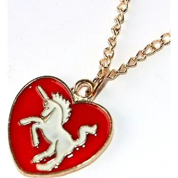 Řetízek Řetízek Fashion Jewerly - Vznešený jednorožec v červeném srdci, Zlatý Ochránce, Pro štěstí, Love Unicorns 2881
