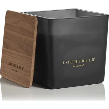 Svíčka Locherber Milano Přírodní vonná svíčka v černém skle s dřevěným víčkem 210 g