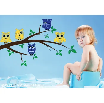 Samolepící dekorace Dětské samolepky na zeď - Sovy na větvi - kolekce S